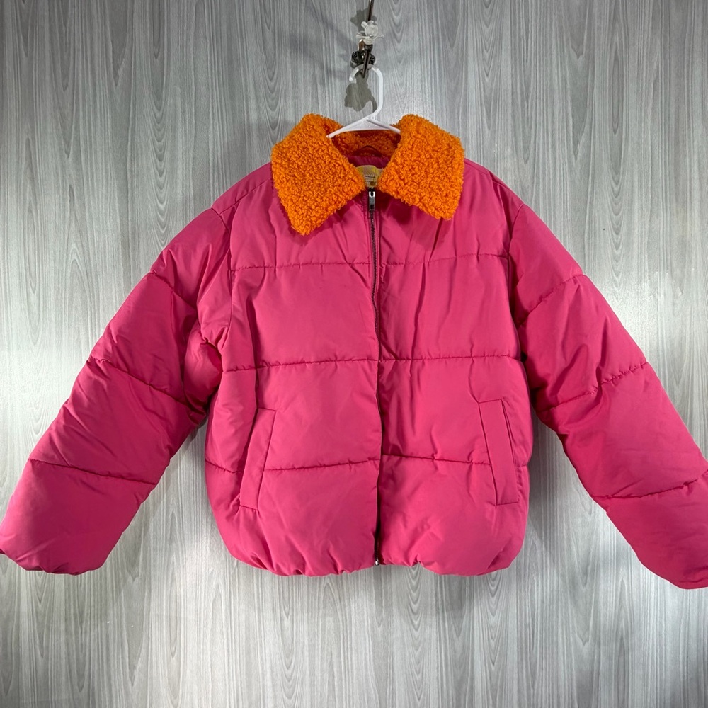 Urban Outfitters Women’s Duckie Faux Shearling Collar Puffer Jacket Size M Pink - Picture 2 of 8